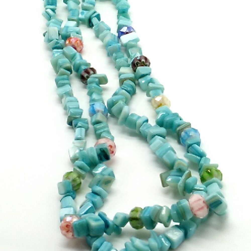 Polished Amazonite-Style Chip Bead Double-Strand Necklace with Glass Accents